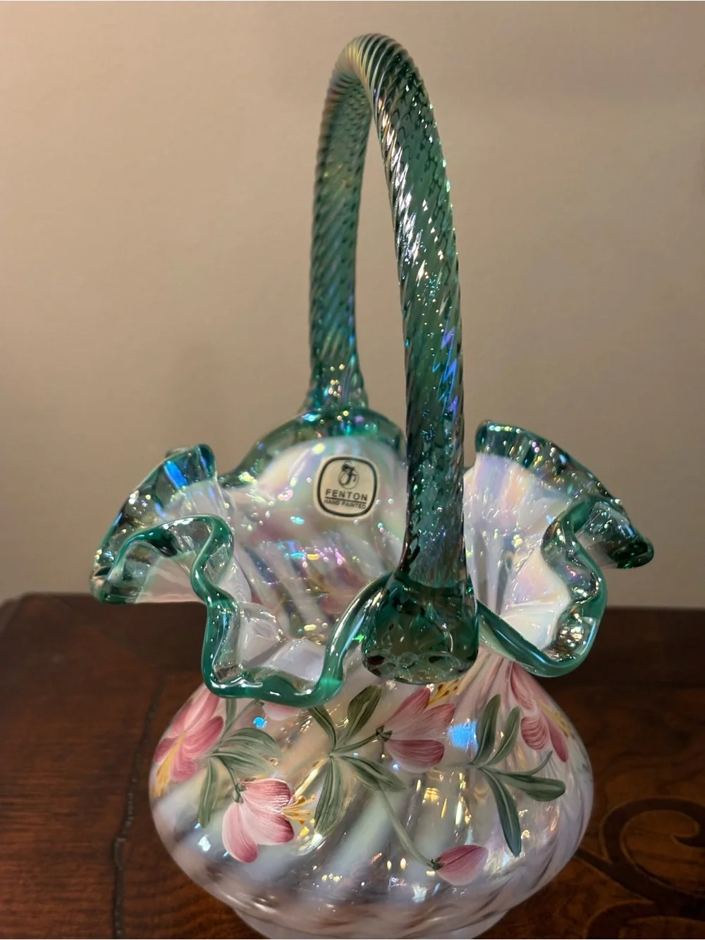 Fenton Iridescent Glass Basket